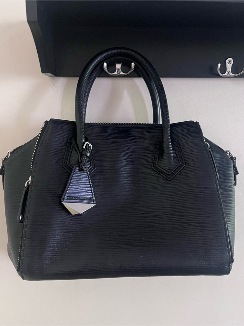 Rebecca Minkoff Black Textured Leather Top-Handle Satchel